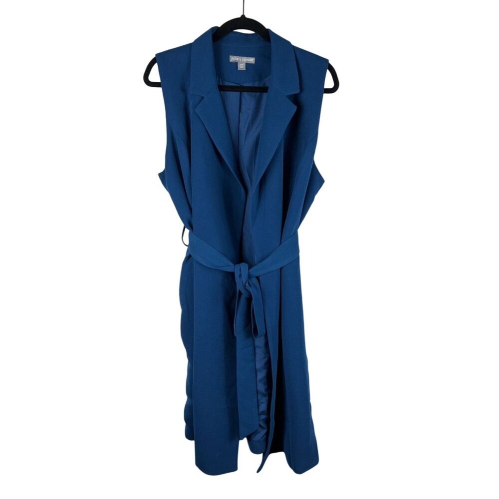 Jessica London Wrap Dress Sleeveless Blue Belted Size 18W